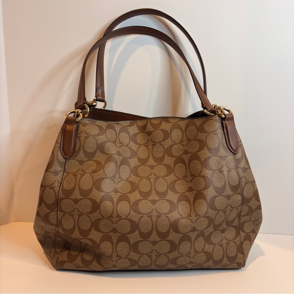Coach Brown/Tan Signature Canvas Hallie Carryall Tote Style F80298 - Picture 3 of 11
